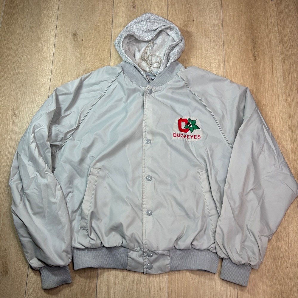 Vintage Swingster Ohio State Buckeyes Hooded Bomber Jacket Gray Mens Large USA